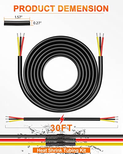 NAOEVO 10 Gauge Wire 3 Conductor, 10 Gauge Automotive Wire 12V Cable, 30FT - size: 30ft, style: 3C-10AWG
