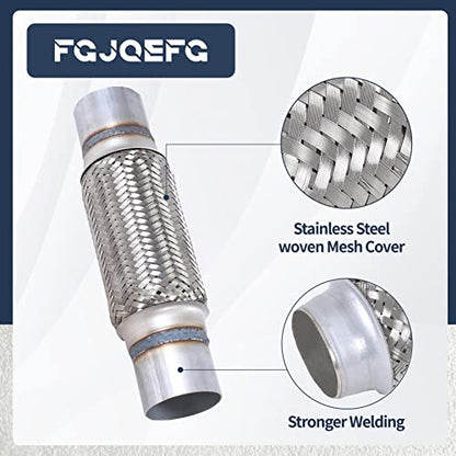 2PCS Exhaust Flex Pipe Stainless Steel Braid 2.5"Inch x 8"Inch w/Ends 12" Inch Long Heavy Duty - size: 2.5"x8"x12"