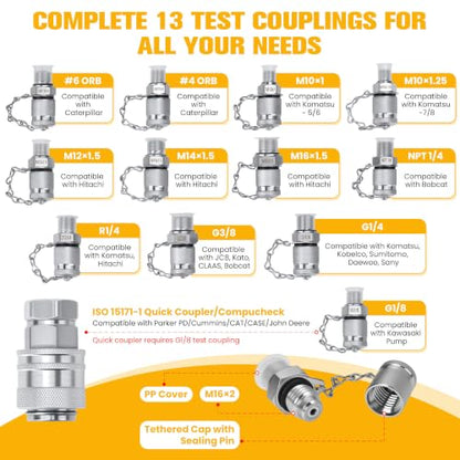 Hydraulic Pressure Test Kit for Excavator/Tractor & Heavy Equipment - size: 10000 PSI
