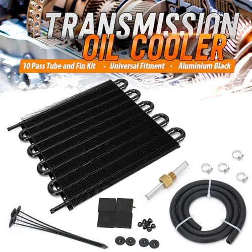 Universal 5/16" Transmission Oil Cooler Kit Aluminium alloy 10 Pass Tube & Fin Black - color: Black, size: 10 Pass