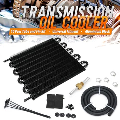 Universal 5/16" Transmission Oil Cooler Kit Aluminium alloy 10 Pass Tube & Fin Black - color: Black, size: 10 Pass