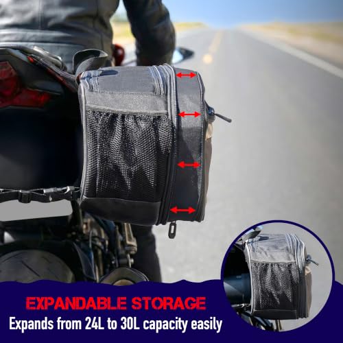 Nomad Motorcycle Saddlebags 24–30L Expandable (15L*2) – Waterproof, Detachable Side Bags for Ninja 400/500, Grom, CBR500R, CB500X, KTM Duke, & All Sport, Dirt & Dual Sport mini motorcycle Bikes