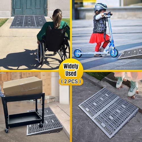 HOXWELL Modular Threshold Ramps for Doorways, 4" Rise Wheelchairs Ramps for Home, Solid Upgrade Material 3000 Lbs Load Capacity Door Ramps for Wheelchairs and Cars (2 PCS) - size: 4''-2 Packs