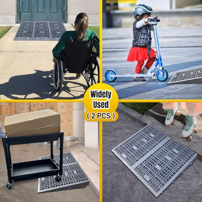 HOXWELL Modular Threshold Ramps for Doorways, 4" Rise Wheelchairs Ramps for Home, Solid Upgrade Material 3000 Lbs Load Capacity Door Ramps for Wheelchairs and Cars (2 PCS) - size: 4''-2 Packs