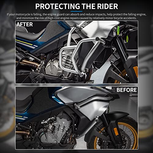 for CF-Moto 800MT MT800 MT 800 MT CF800MT 2021 2022 2023 Motorcycle Engine Guard Bumper Highway Crash Bars Stunt Cage Frame Falling Body Protector Kit Gas Tank Protection 21-23 (Silver)