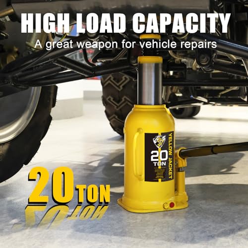 YELLOW JACKET 20 Ton Muti-Directional Welded Bottle Jack (40,000lb), Horizontal Bottle Jacks Use for Car, Pickup, Truck, RV, Auto Repair, Hydraulic Bottle Jack, Yellow - size: 20 ton muti-directional