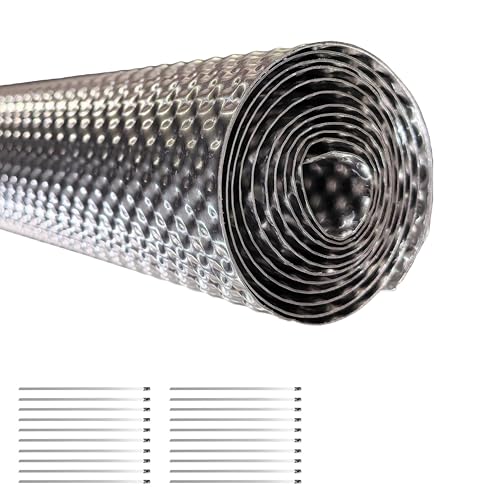 Exhaust Heat Shield Automotive 15"x59", 0.5mm Embossed Aluminum Heat Shield Kit with 20 Stainless Steel Zip Ties Cable Metal for Car Muffler Exhaust Wrap Heat Pipe High Temp Thermal Barrier - size: 15" x 59"