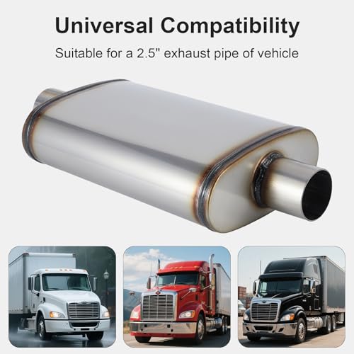 Exhaust Muffler Universal 409 Stainless Straight-Through Performance Muffler for Cars Trucks, 2.5" Inlet/Outlet, Overall Length 20" - size: 2.5" Inlet/Outlet