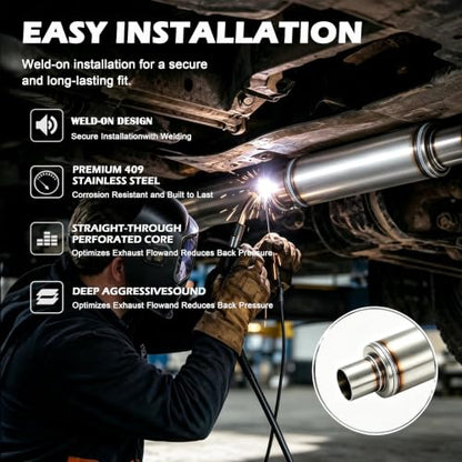 2.25" In/Outl stainless steel straight-Through Perforated Core Universal Performance Muffler,Fit for All Cars and Trucks - size: 2.25in