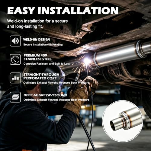 3 inch Inlet and Outlet stainless steel straight-Through Perforated Core Universal Performance Muffler,Fit for All Cars and Trucks - Deep Low Exhaust Tone - size: 3in