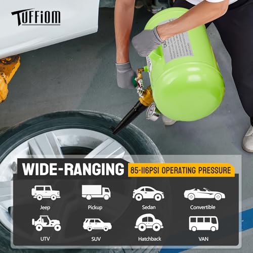 TUFFIOM 5 Gallon Air Tire Bead Blaster Seater w/Pressure Gauge & Handle, Wheel Seating Tool Inflator Tank for Truck ATV, 85-116PSI Operating Pressure, Green - color: Green