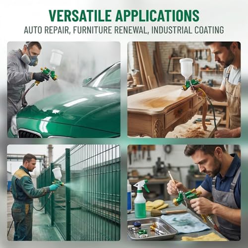 HVLP Air Spray Gun Kit 1.3mm, Professional Automotive Paint Sprayer - color: Green-golden, size: 1.3mm