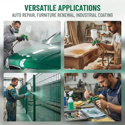 HVLP Air Spray Gun Kit 1.7mm, Professional Automotive Paint Sprayer - color: Green-golden, size: 1.7mm