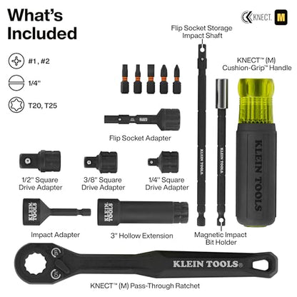 Klein Tools 65500KNECT KNECT Impact Socket Set, SAE and Metric Pass Through Socket Set, 90-Tooth Ratchet, MODbox Case, SAE, Metric, Screwdriver Handle, Bits, 39-Piece - style: 39-Piece