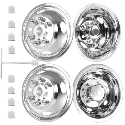 hightall 17 Wheel Simulators, 17" 8 Lug 4 Hand Holes Stainless Steel Hubcaps,Polished Surface,2Pcs Front Wheel/2Pcs Rear Wheel,Bolts On Wheel Cover Set Compatible with Ford 2005-2025 F350 Truck - size: 17” For 2005-2025 F350