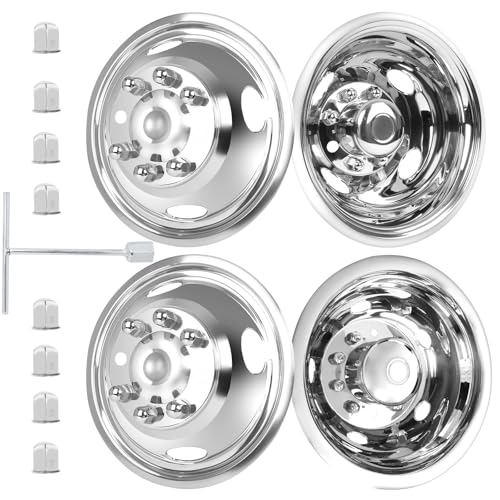 hightall 17 Wheel Simulators, 17" 8 Lug 4 Hand Holes Stainless Steel Hubcaps,Polished Surface,2Pcs Front Wheel/2Pcs Rear Wheel,Bolts On Wheel Cover Set Compatible with Ford 2005-2025 F350 Truck - size: 17” For 2005-2025 F350