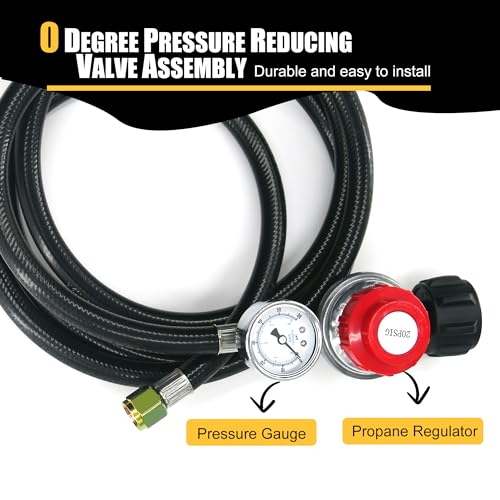 MAJARO 12 Feet 5/16" High-Pressure PVC Propane Regulator Hose with Gauge - Adjustable 20 PSI, QCC1 Inlet & 5/8”-18UNF Outlet Nut for LP Gas Grills, BBQs, Turkey Fryers, Smokers - color: Adjustable valve & Gauge