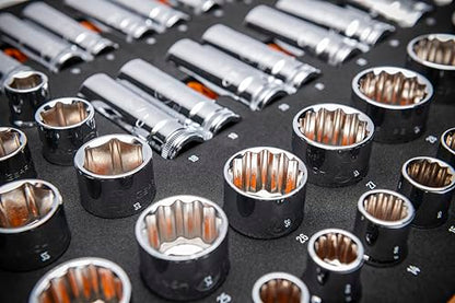 GEARWRENCH 67 Pc 1/2” Drive Master Metric Chrome Socket Set | GWMSSKT12MM - style: 1/2" Chrome Sockets