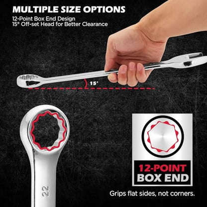 15-Piece Metric Combination Wrench Set, 8–22mm 12-Point Open End and Box End Wrench Kit with Organizer, Chrome Vanadium Steel Tools for Mechanics, Garages and Workshops - style: 15-Piece Combination (Metric)