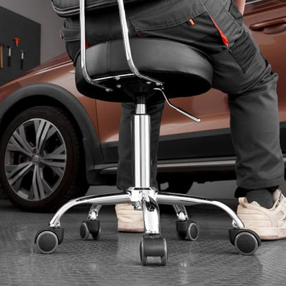 VEVOR Shop Stool with Backrest, Pneumatic Height Adjustable Garage Seat, 300 lbs Load, Roller Creeper Seat, 360 Swivel Padded Workshop Stool, Black - style: with Backrest and Casters