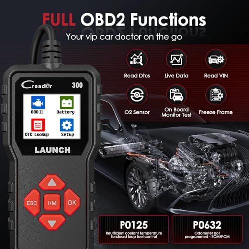 Check Engine Code Reader, LAUNCH Creader CR300 OBD2 Scanner Diagnostic Tool, Live Data Battery Voltage Test, Read Clear DTCs, I/M Readiness, for 1996+ Cars Trucks SUVs OBDII