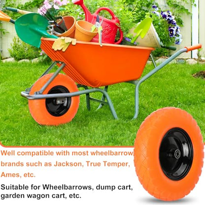 Upgraded 4.80/4.00-8 Flat Free Wheelbarrow Wheels with 5/8" & 3/4" Bearing - color: orange