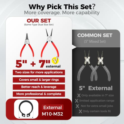 BILITOOLS 4PC External Snap Ring Pliers Set, 5" & 7" Circlip Kit - size: 5'' & 7'' External Snap Ring Pliers Set