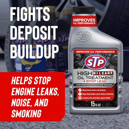 STP High Mileage Oil Treatment + Stop Leak - 15 FL OZ - size: 15 OZ