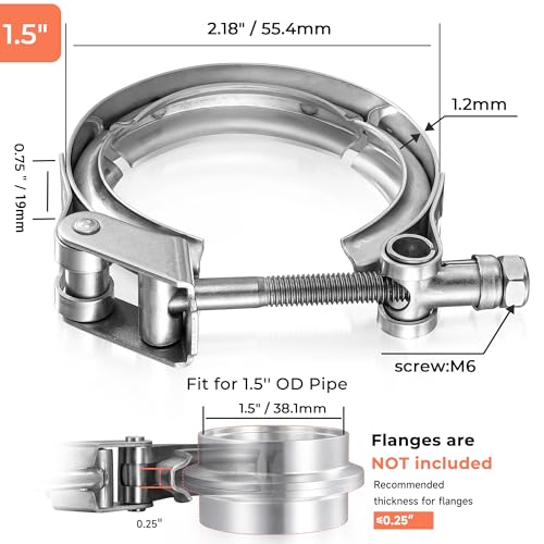1.5 Inch Quick Release V Band Clamp 304 Stainless Steel, Exhaust V band Clamp for Downpipes - color: V Band Clamp, size: 1.5inch