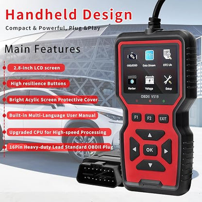 OBD2 Scanner Diagnostic Tool for Car and Truck - Car Engine Code Reader, Full OBD2 Features, Reset, Modes 6 & 8, O2 Sensor, 1996+ OBDII/EOBD Vehicles Compatible - color: Black