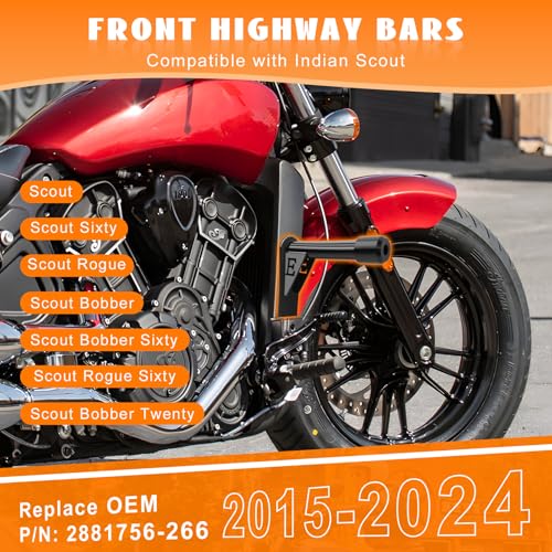 Engine Guard Front Highway Pegs Crash Bars Tip-Over Protection Fit for Indian Scout Bobber Twenty Rogue Sixty 100th Anniversary Sixty Rogue 2015-2024 Replace P/N 2881756-266
