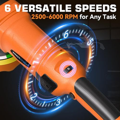 1200W 6" Rotary Buffer, 2500-6000RPM, Detach Handle, Car/Boat Sand & Wax - color: Orange & Black