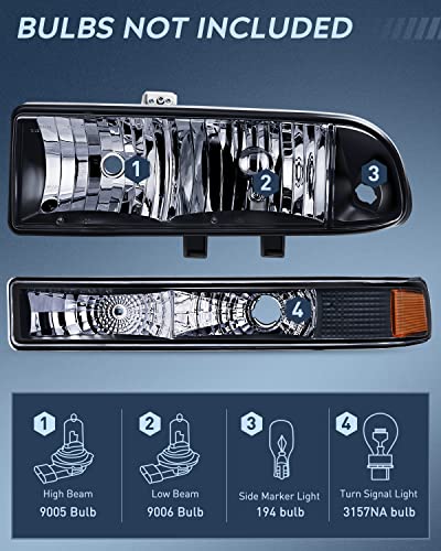 Nilight Headlight Assembly for 1998 1999 2000 2001 2002 2003 2004 2005 Chevy Blazer Headlights 1998-2004 Chevrolet S10 Pickup Replacement Headlamp Housing Bumper Lights - color: Black Housing + Amber Reflector