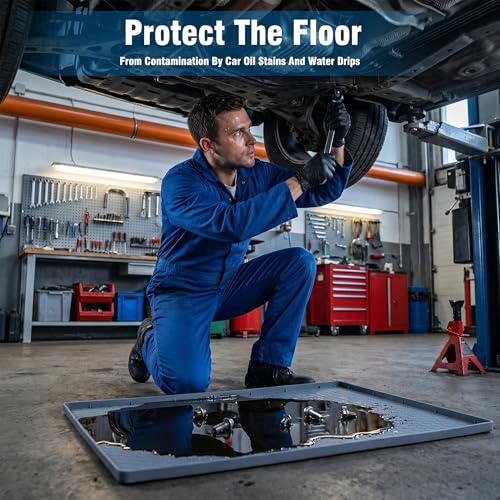 Oil Drain Pan for Under Car, Silicone Oil Drip Pan for Oil Change No Splatter Non-Slip Oil Catch Pan for Garage Floor Driveway Waterproof Durable Easy to Clean