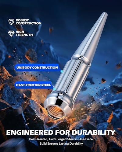 OMT M14x1.5 Spike Lug Nuts, 32pcs Lug Nuts Set with 1 Socket Key - color: Silver, size: M14x1.5, style: 32Pcs Spike Spline Tuner