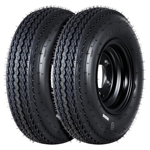 2-Pack 4.80-8 Trailer Tires with Rim, 6-Ply, 760 LBS Load, 4 Lug on 4 in Bolt Pattern, 8x3.75 in Steel Wheel, Heavy-Duty All-Weather Tires for Utility, Boat Trailers - size: 4.80-8
