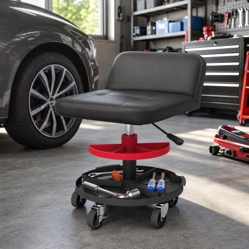 HOMCOM Rolling Mechanic Stool, 300 LBS Capacity with 360° Wheels, Black