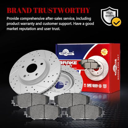 Front & Rear Drilled Slotted Rotors and Ceramic Disc Brake Pads Kit for Toyota Rav4 2016 Hybrid (Limited/Xle), Rav4 2017 Hybrid (Limited/Se), Rav4 2018 Hybrid (Limited/Se/Xle)