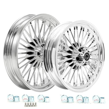 TOFR 18x3.5 16x3.5 Chrome 36 Fat Spoke Wheels Set For Harley Softail 00-22 - color: Chrome, size: Front:18x3.5 Rear:16x3.5