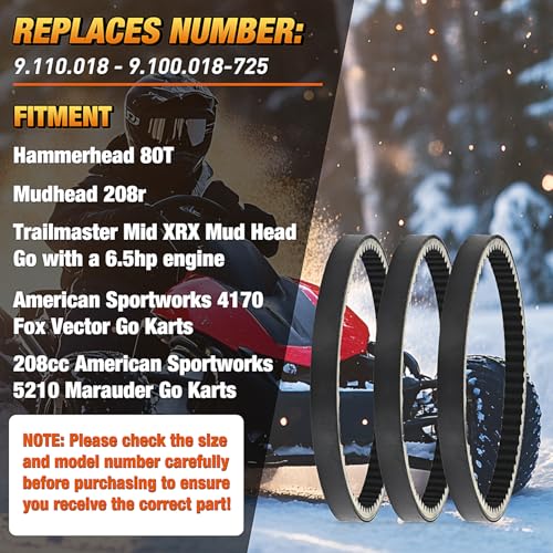 Nilight 725 Go Kart Drive Belt Fit for Hammerhead 80T Mudhead 208R 14704 - size: For Hammerhead 80T Mudhead 208R, 3PCS