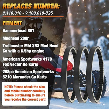 Nilight 725 Go Kart Drive Belt Fit for Hammerhead 80T Mudhead 208R 14704 - size: For Hammerhead 80T Mudhead 208R, 3PCS