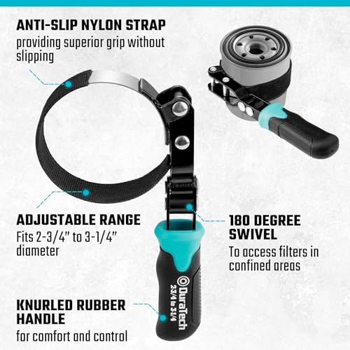 DURATECH Anti-Slip Small Swivel Oil Filter Wrench, 2-3/4" to 3-1/4" - size: Small (Fits Filters 2-3/4" to 3-1/4"), style: Anti-slip