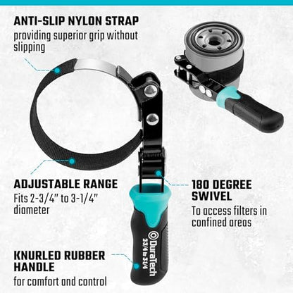 DURATECH Anti-Slip Small Swivel Oil Filter Wrench, 2-3/4" to 3-1/4" - size: Small (Fits Filters 2-3/4" to 3-1/4"), style: Anti-slip
