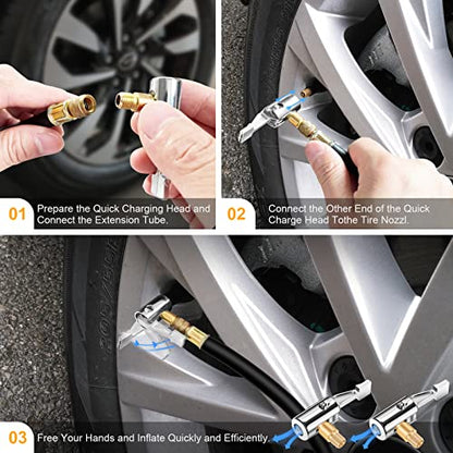 LUMITECO All Metal Lock On Air Chuck Tire Inflator Hose Adapter, Locking Tire Air Chuck with Standard Tire Valve Thread, No Air Leakage Tire Inflating Hose End for Portable Tire Pump/Air Compressor - size: Golden Thread