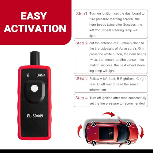 Car TPMS Activation Tool, Replace OEM Number# EL-50449, Tire Pressure Monitor Sensor Activation Reset Tool, Compatible with Ford Lincoln Mercury TPMS Relearn Tool (Black & Red)