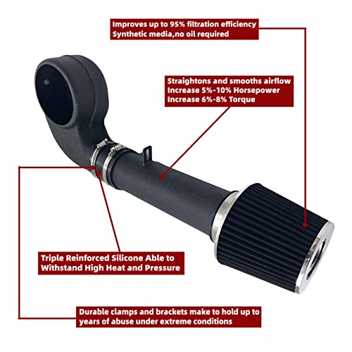 3.5-Inch Cold Air Intake Kit with Filter 1988-1995 Compatible for Chevrolet GMC C/K/R/V C1500 C2500 C3500 K1500 K2500 K3500 for Suburban 1500 2500 4.3L V6 5.0L 5.7L V8 (Black Tube & Black FIlter) - style: Black Tube & Black FIlter