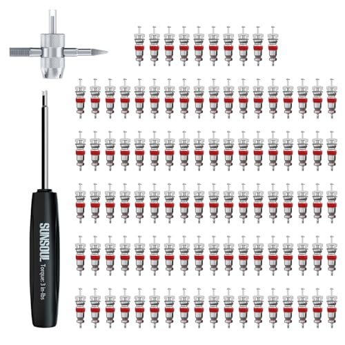 SUNSOUL 102PCS Schrader Tire Valve Cores with 4-Way Valve Core Removal Tool
