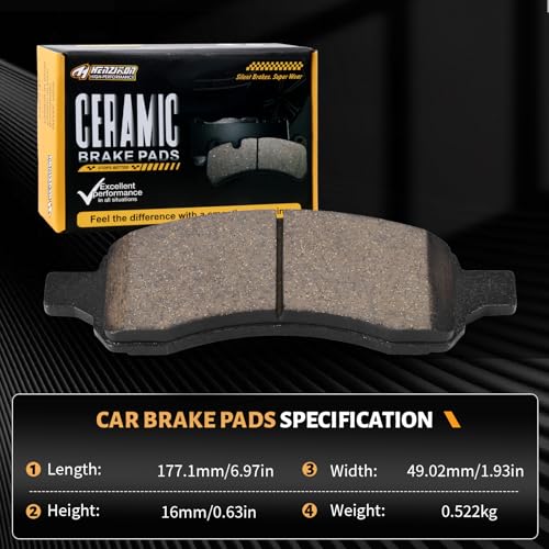 Front Brake Pads Compatible with 2006-2007 Buick Rainier;Chevrolet Colorado/Trailblazer/Trailblazer EXT;GMC Canyon/Envoy/Envoy XL;2006-2008 Isuzu Ascender;2006-2009 Saab 9-7x(D1169) - color: HZ1169