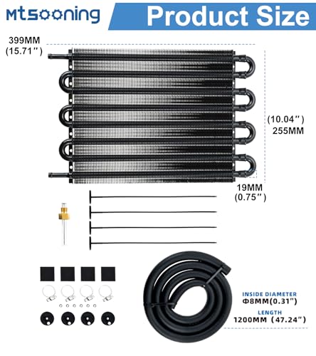Transmission Oil Cooler Kit, Universal 8 Pass 5/16" Tube and Fin Oil Cooler - size: 8-PASS