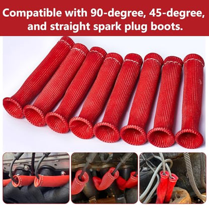 8 PCS 3500° Spark Plug Wire Boots Protectors for LS SBC BBC 350 454 6 Inch, Red - color: Red